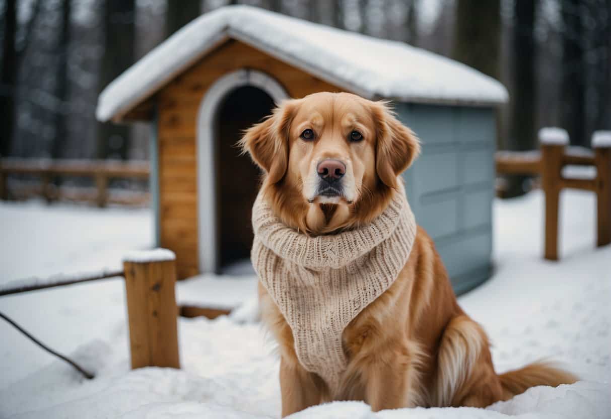 cold golden retriever with sweater