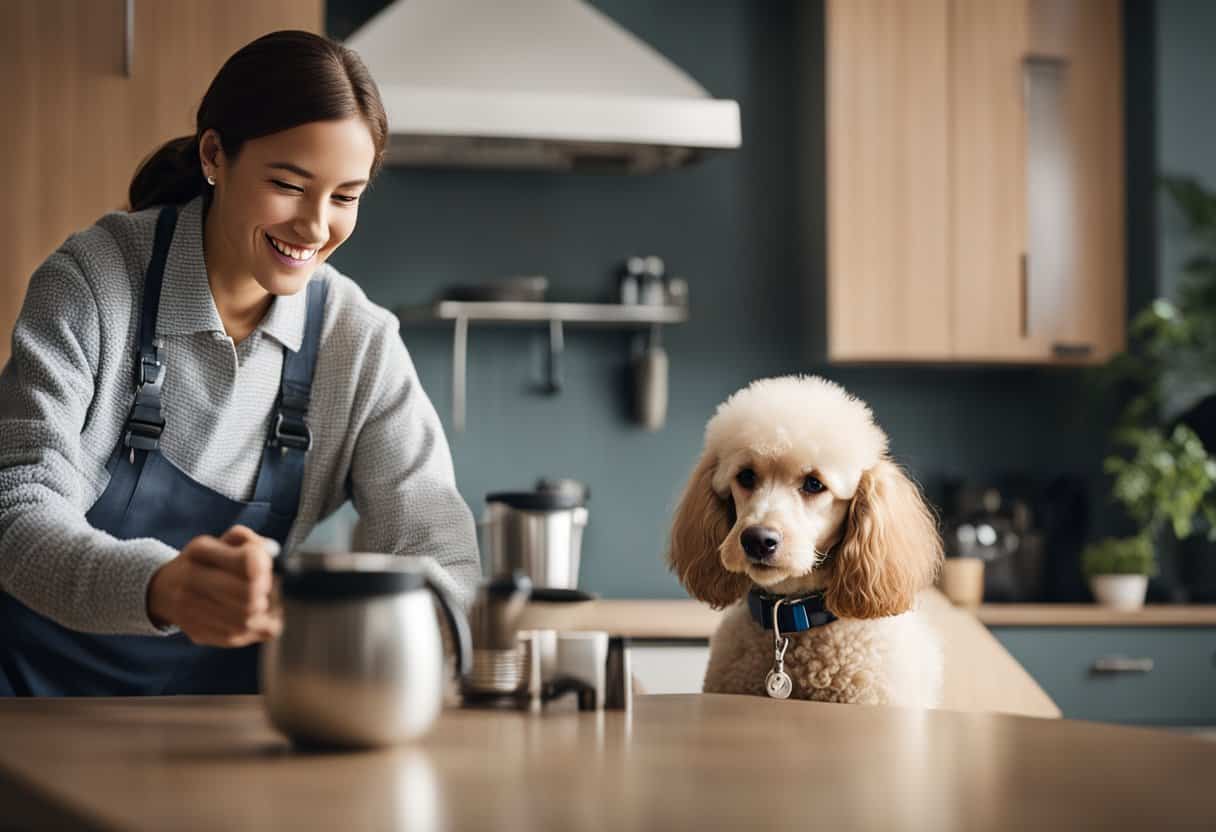 poodle at table with owner
