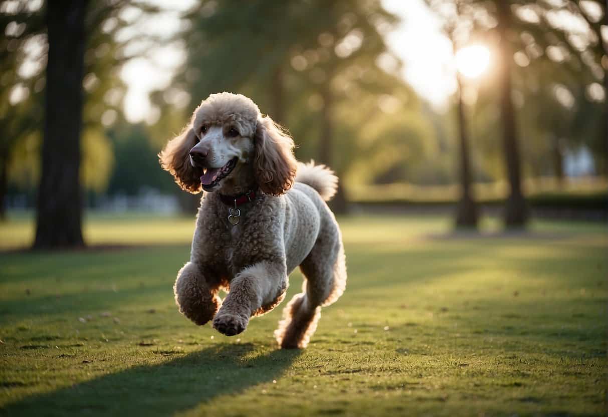 standard poodle running in park