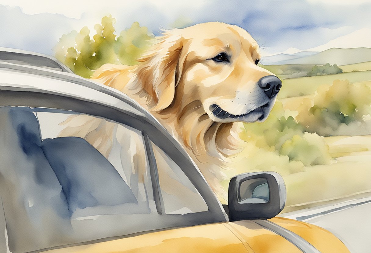 golden retriever head out car window